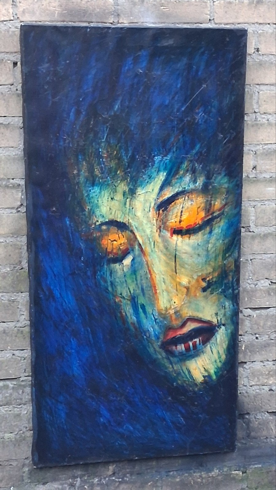 Une jeune femme rencontre l 'obscurité. 50/100 cm., Antiek en Kunst, Ophalen