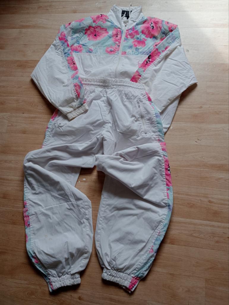 Vintage Fong Leng Trainingspak - Wit met Bloemenprint, Maat 38/40 (M), Wit, Overige typen, Ophalen of Verzenden