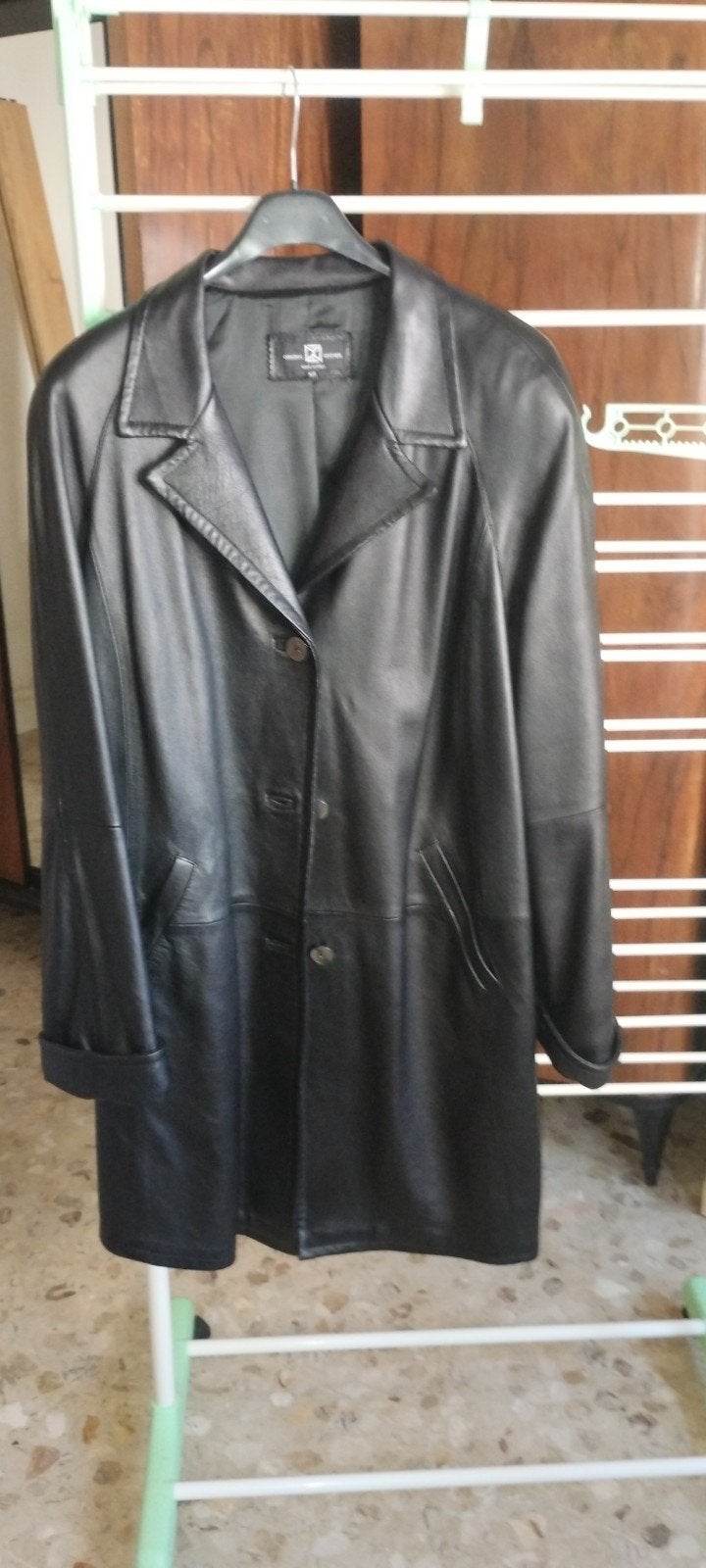 Lange leren jas, gemaakt in Italië vintage, Ophalen of Verzenden, Maat 46/48 (XL) of groter, Zwart