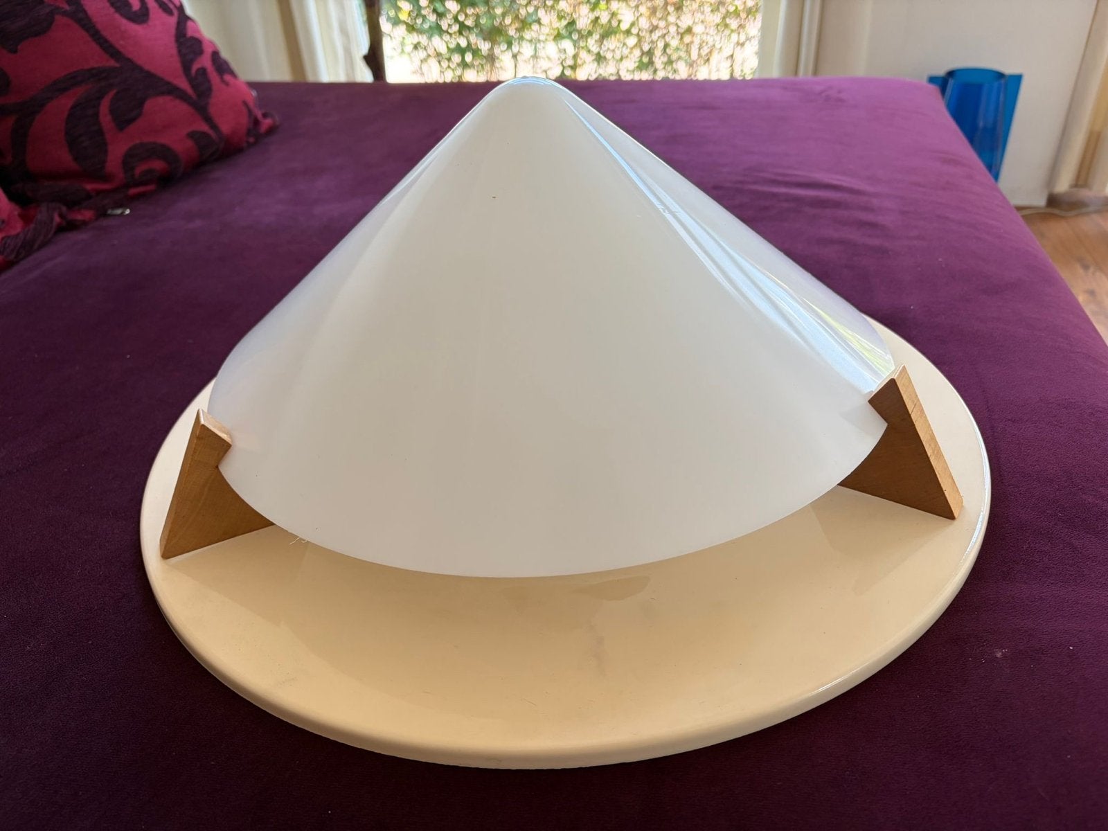 Vintage Plafondlamp - Melkglas en Hout, Ophalen, Wit, Overige merken, Overige fittingen