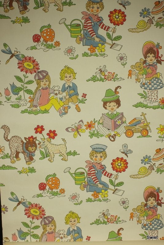 8200 vrolijk vintage speels  kinderbehang jaren 60, swiet, Verzenden