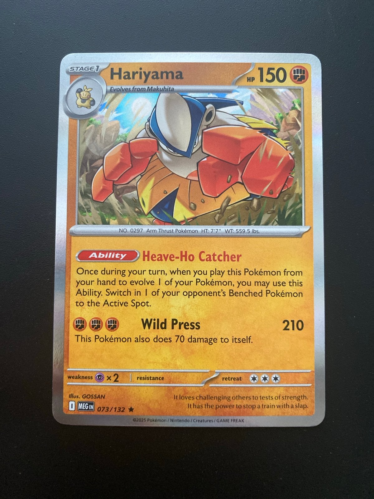 Hariyama 073/132 Rare Holo Mega Evolution, Ophalen of Verzenden, Zo goed als nieuw, Losse kaart, Foil