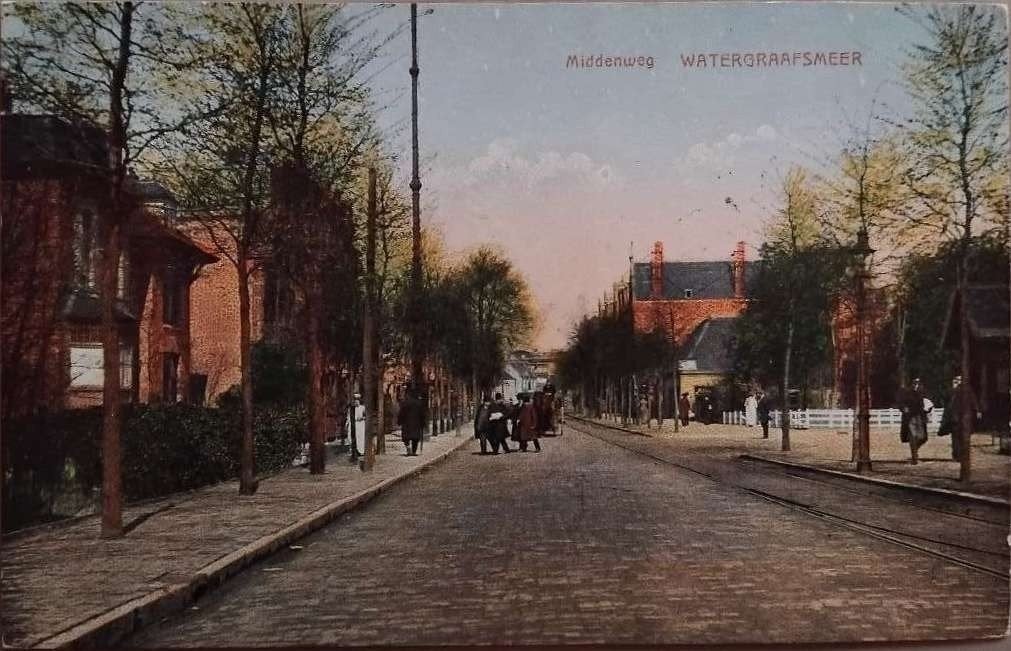 Middenweg Watergraafsmeer Amsterdam (1923), Ophalen of Verzenden, Voor 1920, Gelopen, Noord-Holland