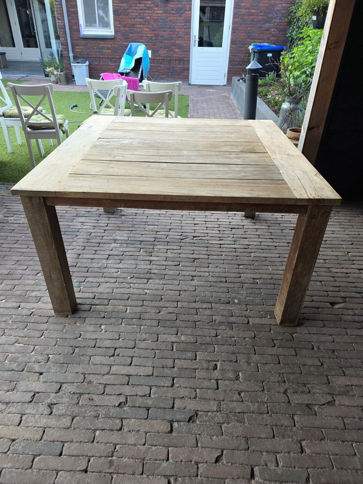 Robuuste Teakhouten Tuintafel - Vierkant, Ophalen, Gebruikt, Rechthoekig, Teakhout