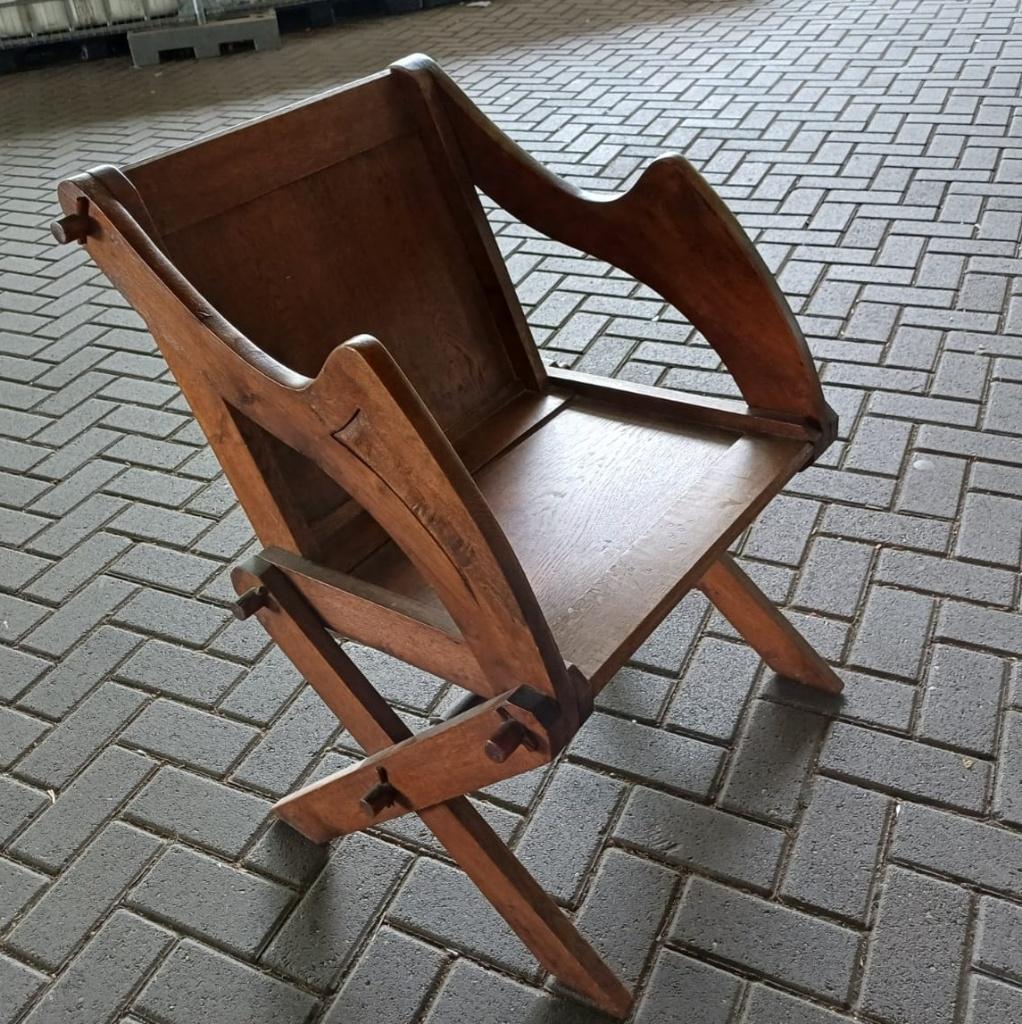Vintage Glastonbury Priesterstoel, Huis en Inrichting, Stoelen, Gebruikt, Eén, Leer, Bruin, Ophalen