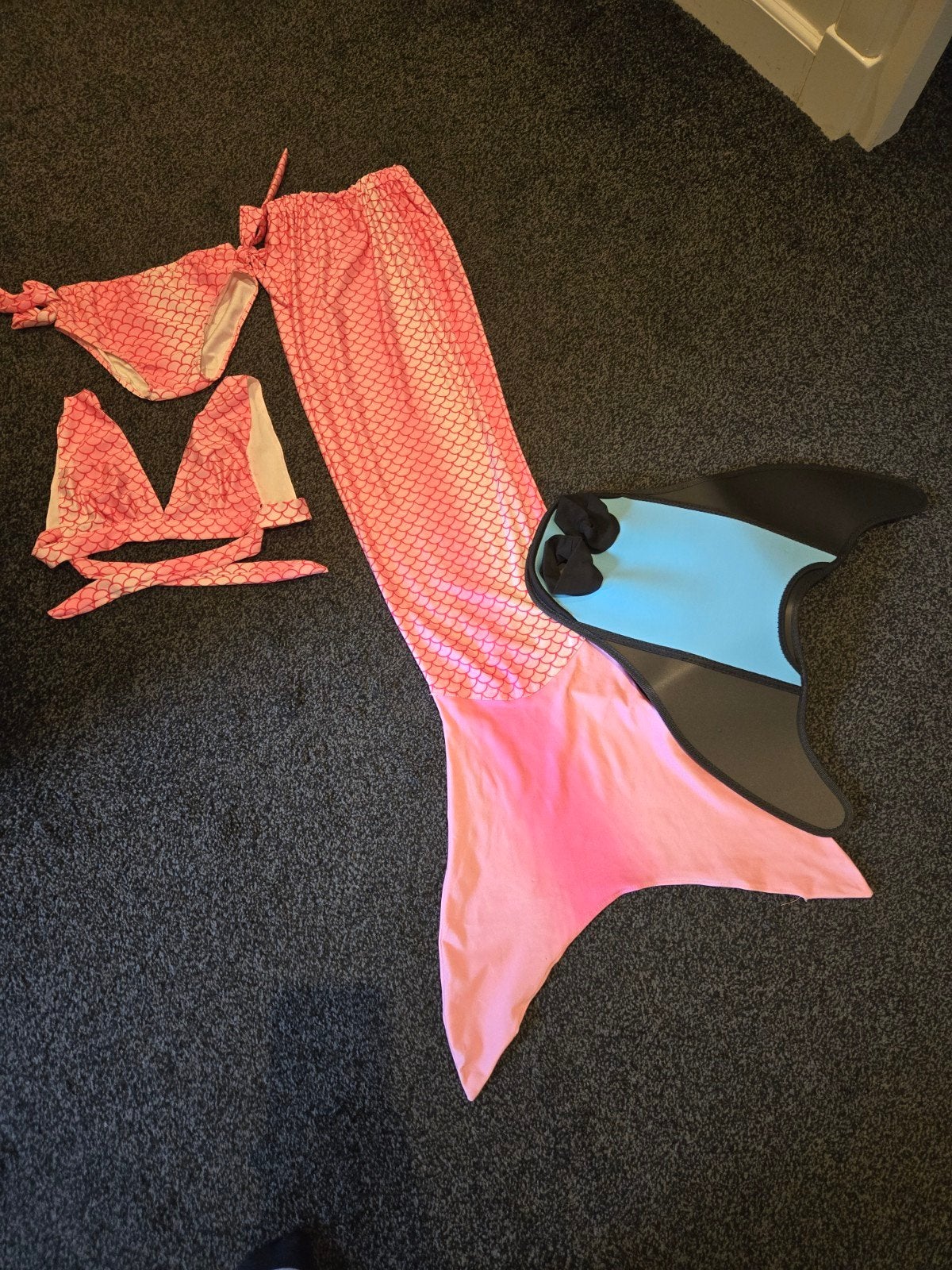 Roze zeemeerminstaart bikini met monovin - tot 12 jaar, Ophalen of Verzenden, Zo goed als nieuw, Roze, Bikini