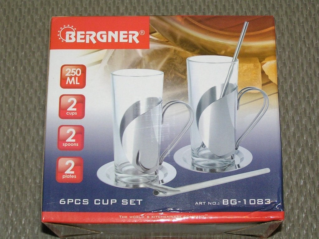Bergner 6 delige rvs thee/koffieset., Glas of Glazen, Overige merken, Nieuw, Ophalen of Verzenden