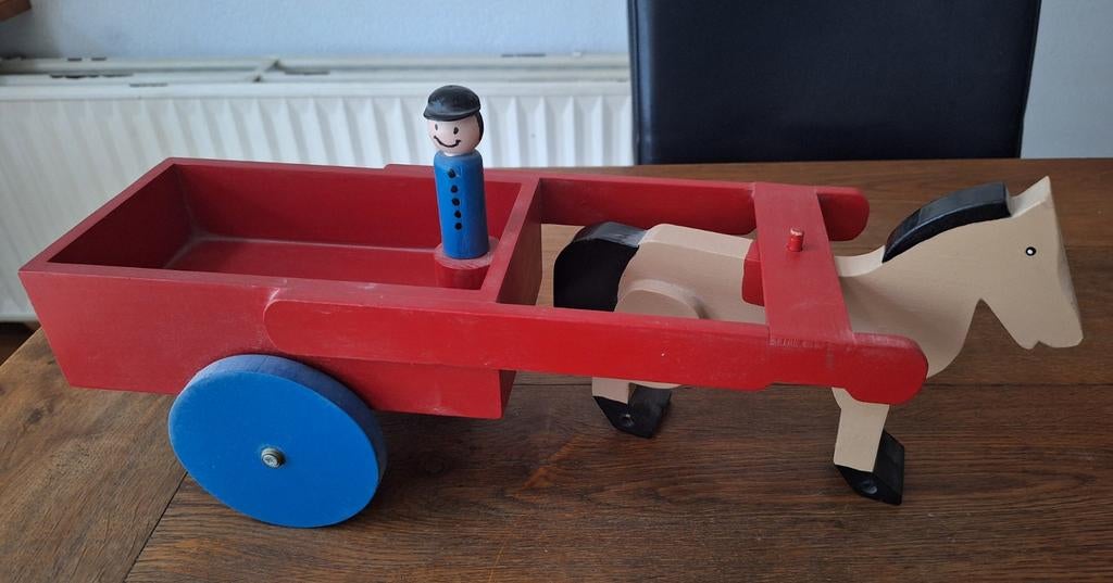 Houten paard en wagen, schoen spaarpot van hout, Ophalen of Verzenden, Gebruikt
