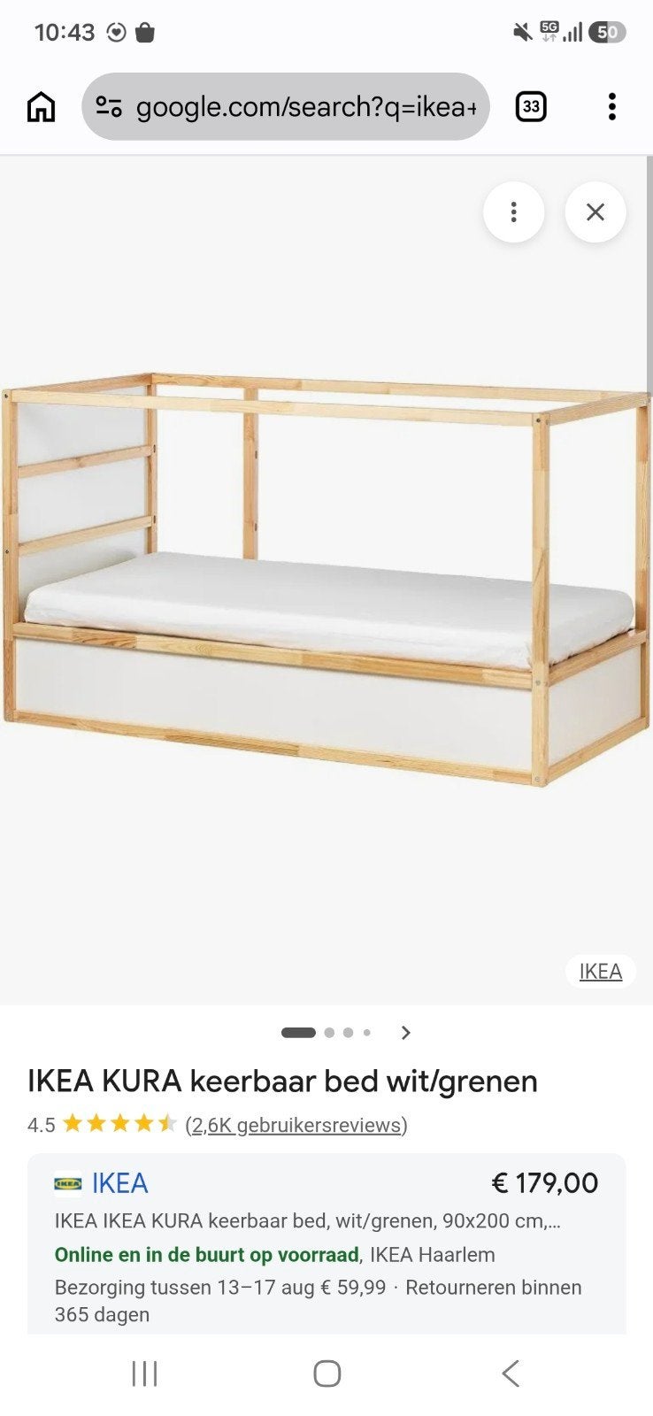 IKEA KURA omkeerbaar bed, wit/grenen, 90x200 cm, Ophalen, Gebruikt, 90 cm, Eenpersoons