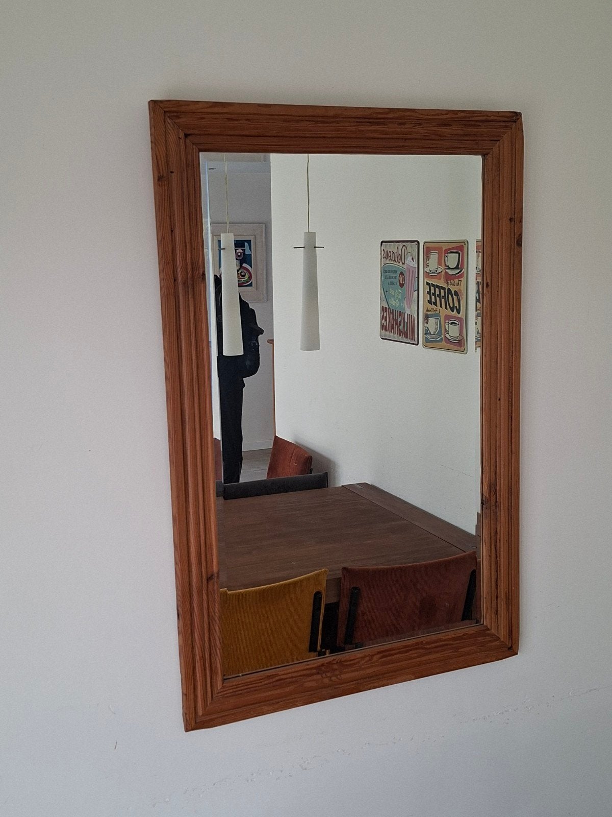 Antieke spiegel met grenen lijst en facetgeslepen glas, Antiek en Kunst, Ophalen
