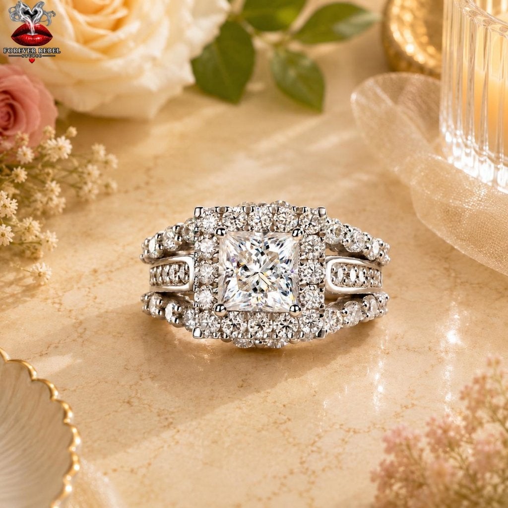Seraphina Spark 3,884 ct Moissanite Ring 925 Zilver 8 maten, Verzenden, Foreverrebelstudio@pm.me, 17 tot 18, Met edelsteen