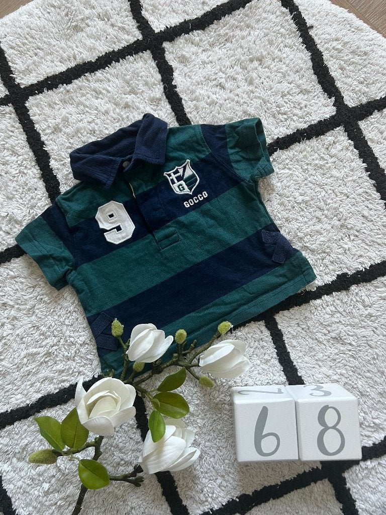 Heel goed blauw groen Gocco baby polo shirt 62 68 (6-9M), Gocco, Jongetje of Meisje, Ophalen of Verzenden, Zo goed als nieuw