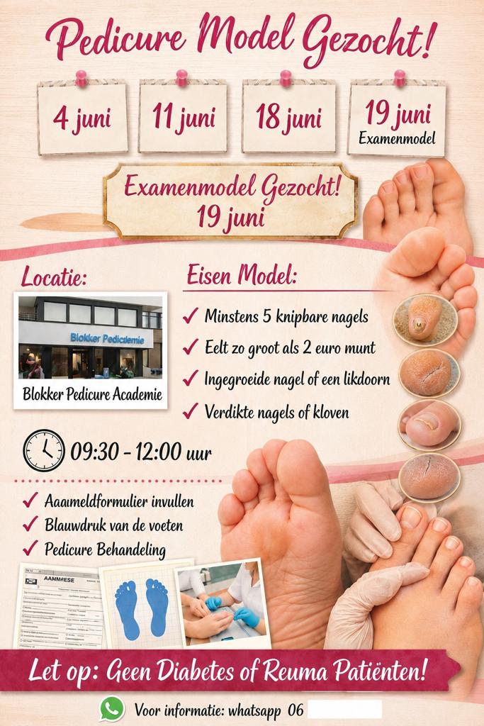 Pedicure model gezocht ( hoorn), Ophalen of Verzenden, Nieuw, Overige typen