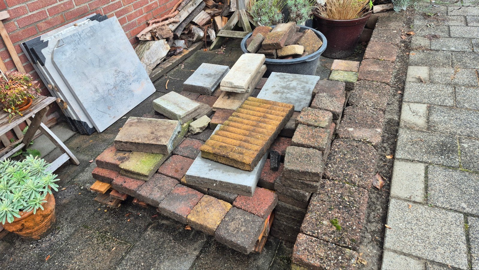 trommelsteen bont 140x140 gratis, Ophalen, Gebruikt, Klinkers, 5 tot 10 m²