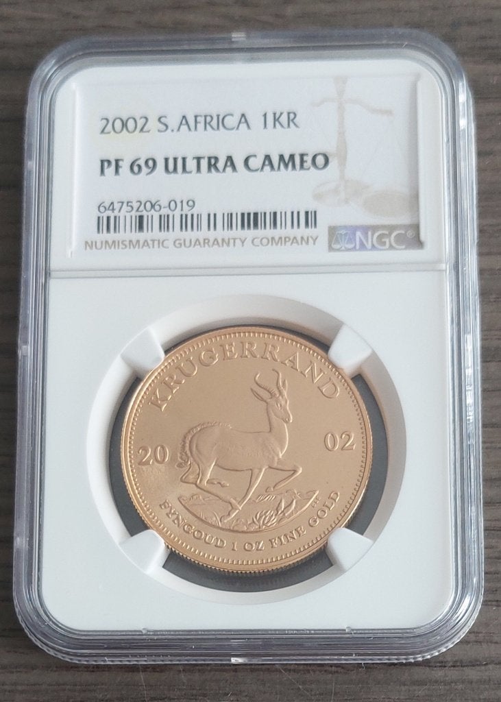 Hele krugerrand 2002 GOUD in slab NGC Proof 69 Ultra Cameo, Ophalen of Verzenden, Goud