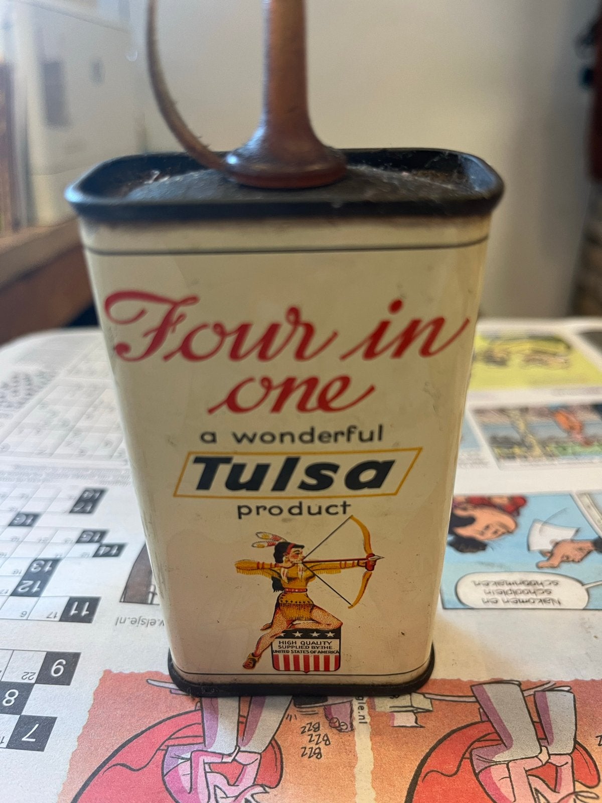Zeldzame  'Four in one' Tulsa product oliekannetje, Ophalen of Verzenden