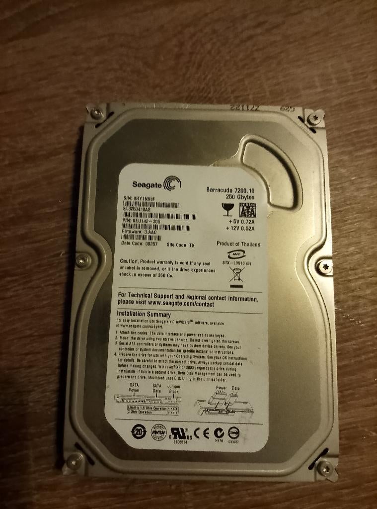 Seagate Barracuda 250GB, Computers en Software, Harde schijven, Intern, Ophalen of Verzenden, Zo goed als nieuw, Desktop