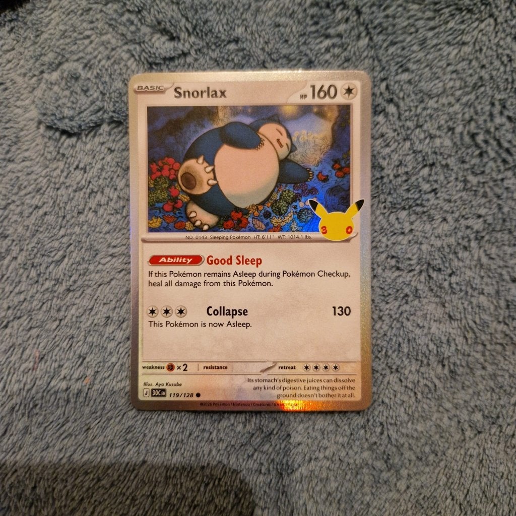 Snorlax 119/128 Pokémon 30th Celebration holo, Ophalen of Verzenden, Zo goed als nieuw, Losse kaart, Foil