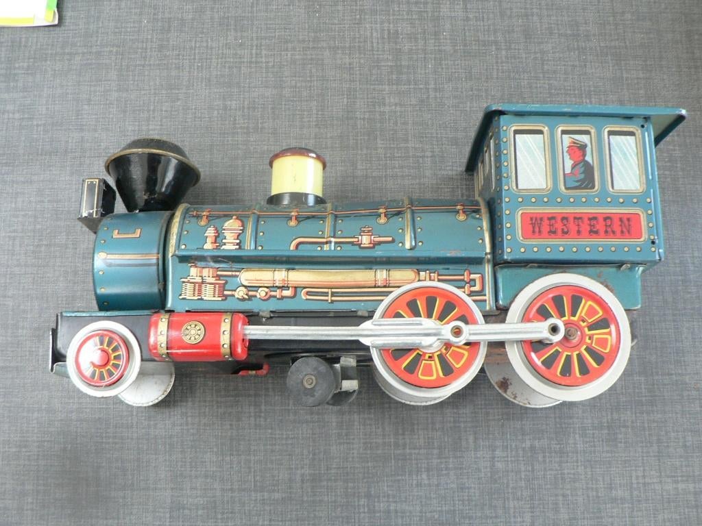 oude blikken trein uit japan western ca 34cm stoomlocomotief, Ophalen of Verzenden, Gebruikt, Overige
