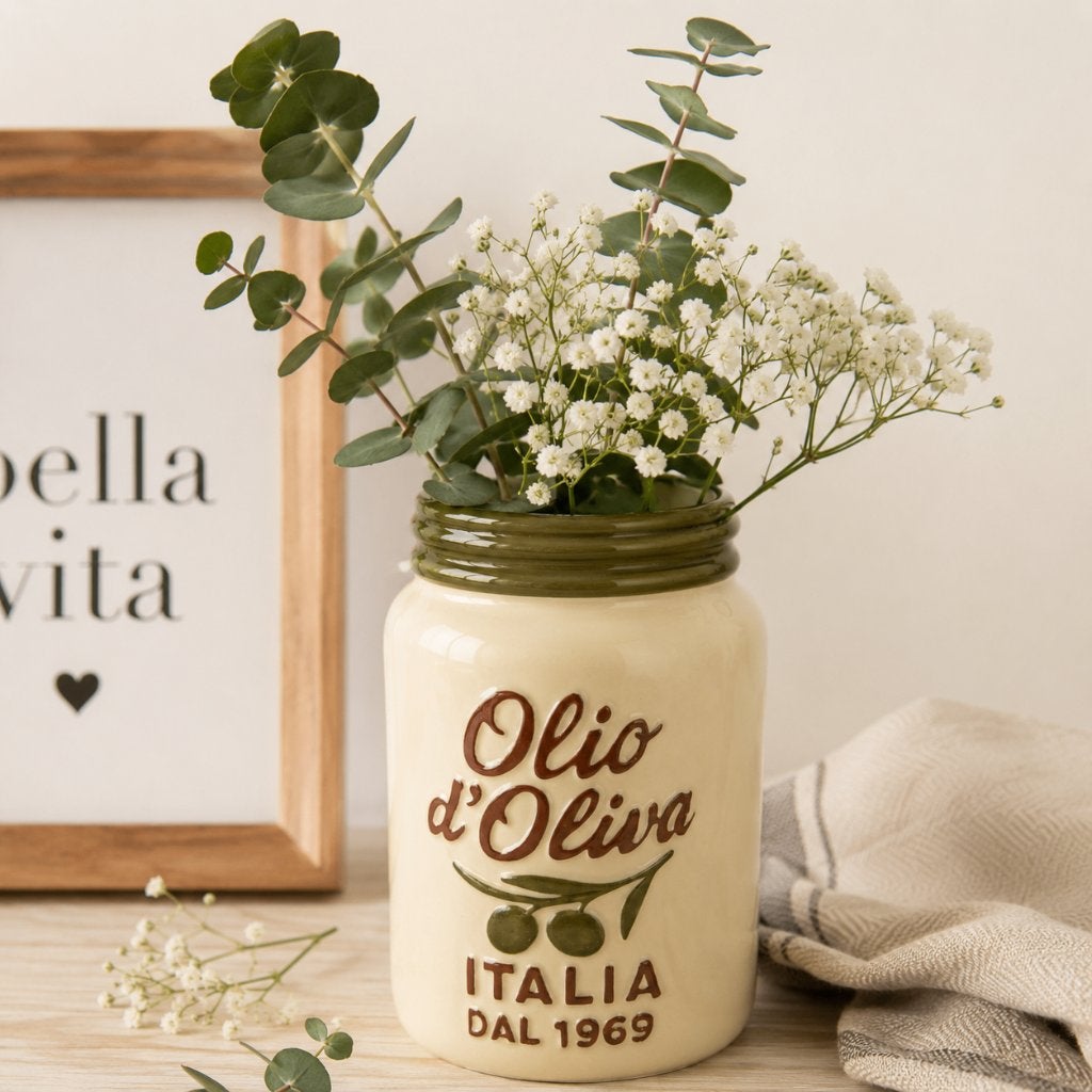 Vaas Olio D'Oliva Dolomite H18cm, Huis en Inrichting, Woonaccessoires | Vazen, Ophalen of Verzenden, Nieuw, Overige kleuren