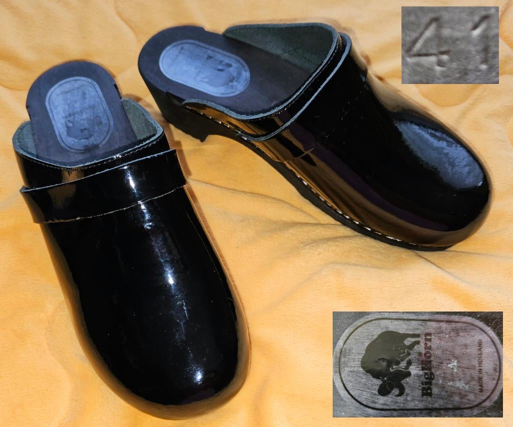 BIG HORN lakleren houten design klompen maat 41, Kleding | Dames, Schoenen, Zo goed als nieuw, Sandalen of Muiltjes, Zwart, Ophalen of Verzenden
