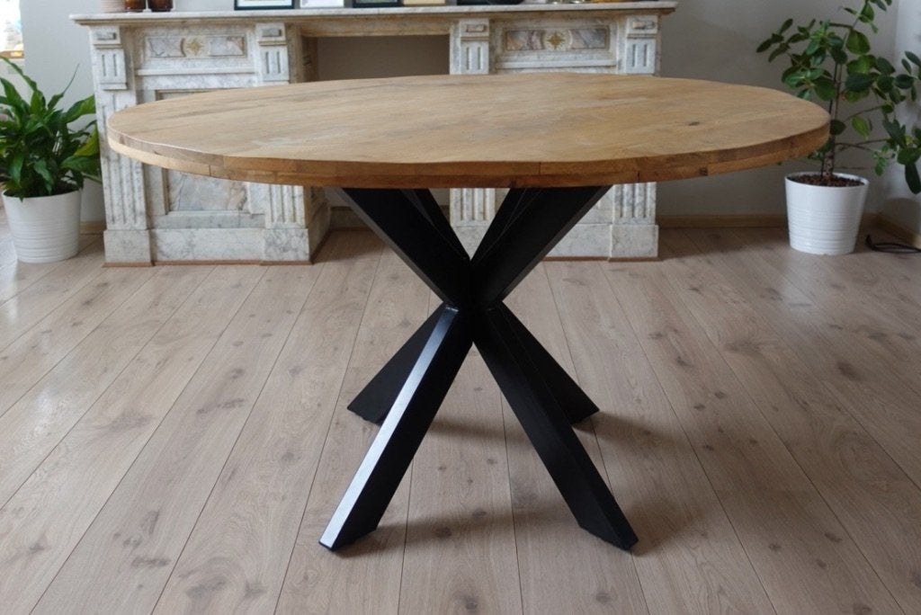 Ronde eettafel mango hout spinnenpoot, Ophalen, 50 tot 100 cm, 100 tot 150 cm, Rond