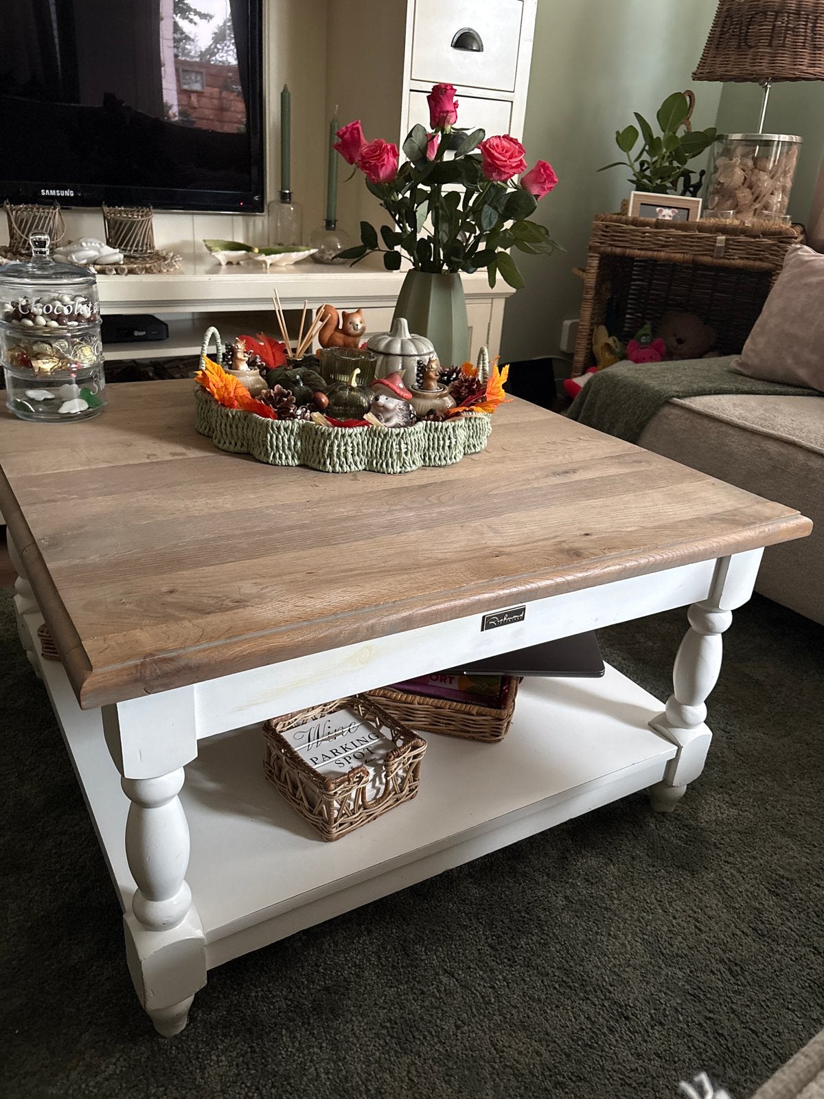 Landelijke salontafel 80x80 met opbergruimte, Huis en Inrichting, Gebruikt, Vierkant, Overige houtsoorten, 50 tot 100 cm