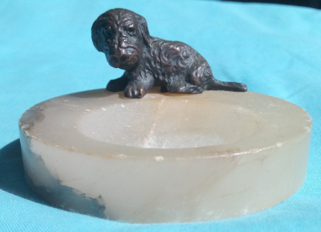 1900s OOSTENRIJKS BRONZEN COCKAPOO HONDEN PUPPY ONYX  SCHAAL, Verzenden