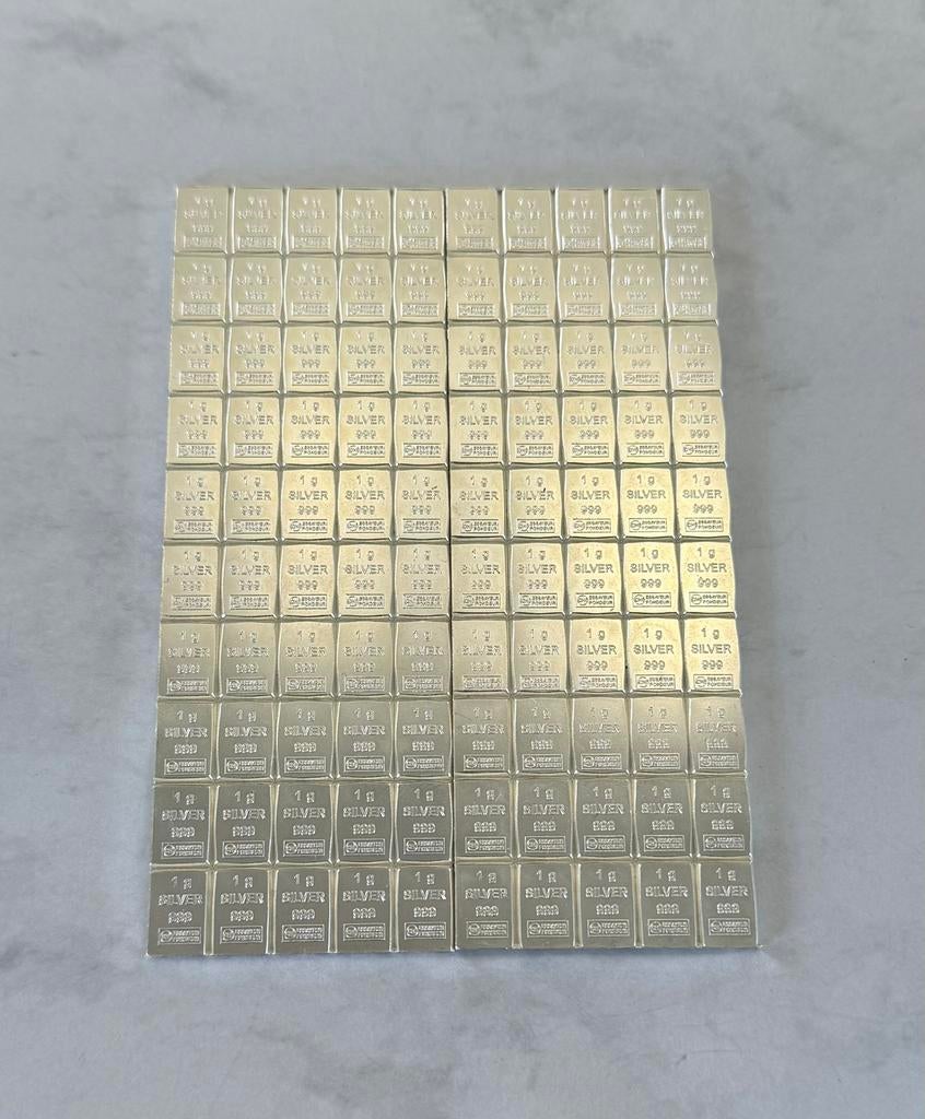 100x 1 gram zilver ESG CombiBar Valcambi 999 zilver, Postzegels en Munten, Edelmetalen en Baren, Ophalen of Verzenden, Zilver