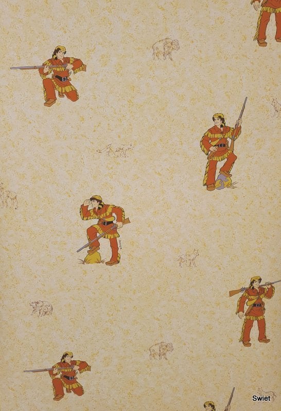 12845 Disney Davy Crockett behang op zacht beige swiet, Ophalen of Verzenden, Geel