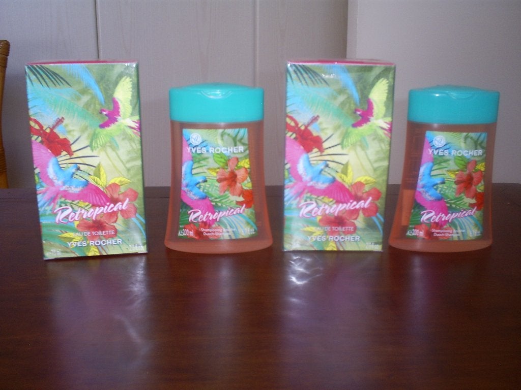 Yves Rocher eau de toilette, douche-shampoo Retropical, Ophalen of Verzenden, Nieuw, Parfumfles, Gevuld