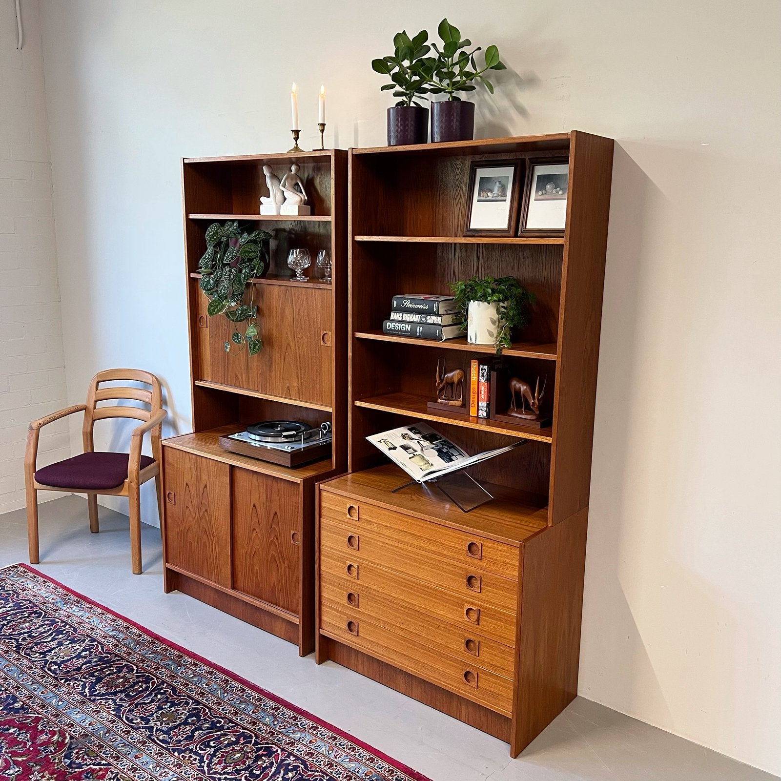 - Set van 2 vintage boekenkasten, Deens, teak -, Huis en Inrichting, Gebruikt, ., Ophalen of Verzenden, .