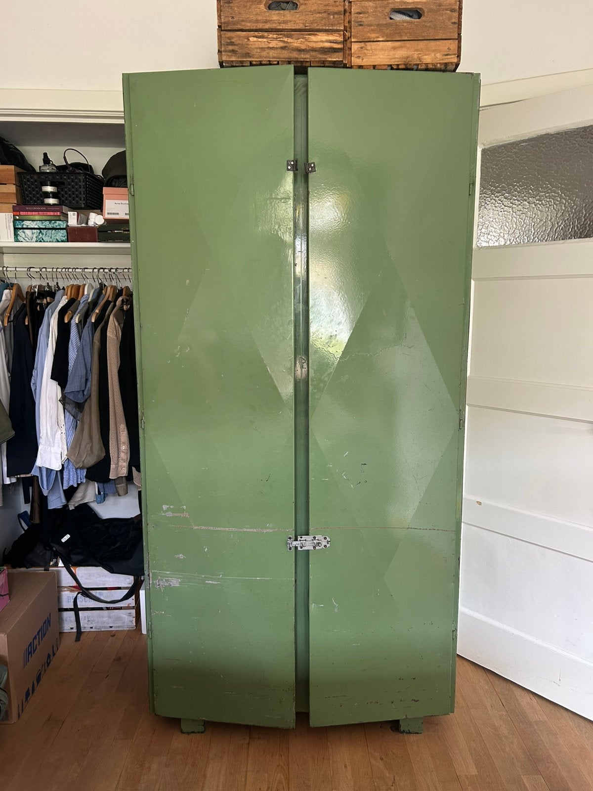 Vintage Groene Metalen Kast - Industriële Stijl, Antiek en Kunst, Antiek | Meubels | Kasten, Ophalen