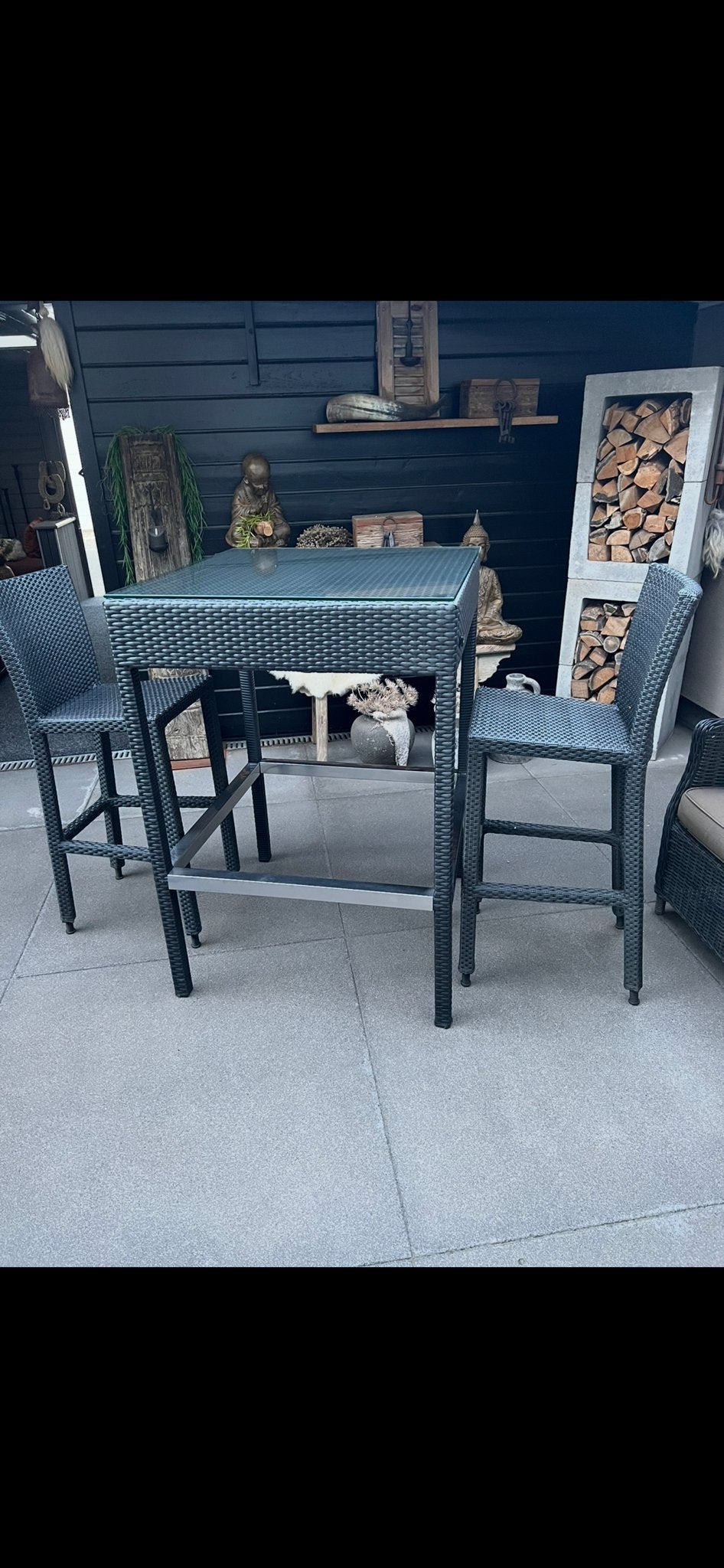 Wicker bartafel met 3 barkrukken - Zo goed als nieuw, Ophalen, Zo goed als nieuw, Rechthoekig, Wicker