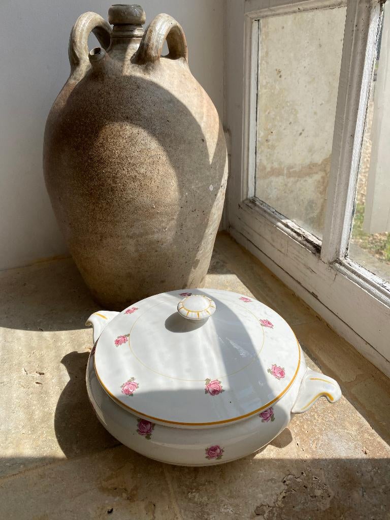 Brocante Franse dekschaal/terrine Digoin Sarrequemines, Antiek en Kunst, Curiosa en Brocante, Ophalen of Verzenden