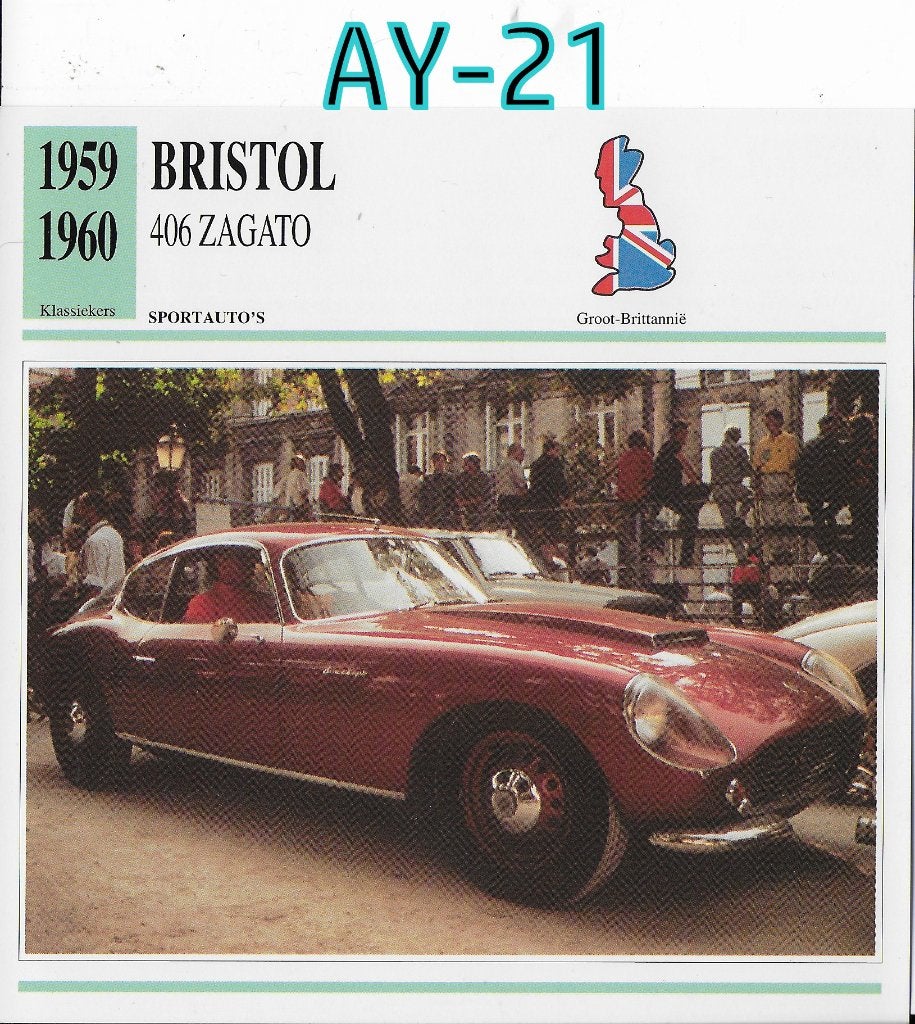 Ay-21 autokaart bristol 406 zagato 1959 / 1960, Ophalen of Verzenden, Zo goed als nieuw, Auto's