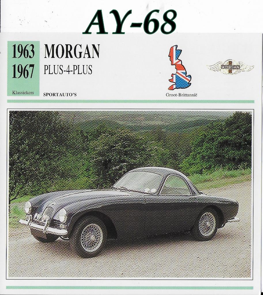 Ay68 autokaart morgan plus 4 plus ( 1963 - 1967 ), Ophalen of Verzenden, Zo goed als nieuw, Auto's