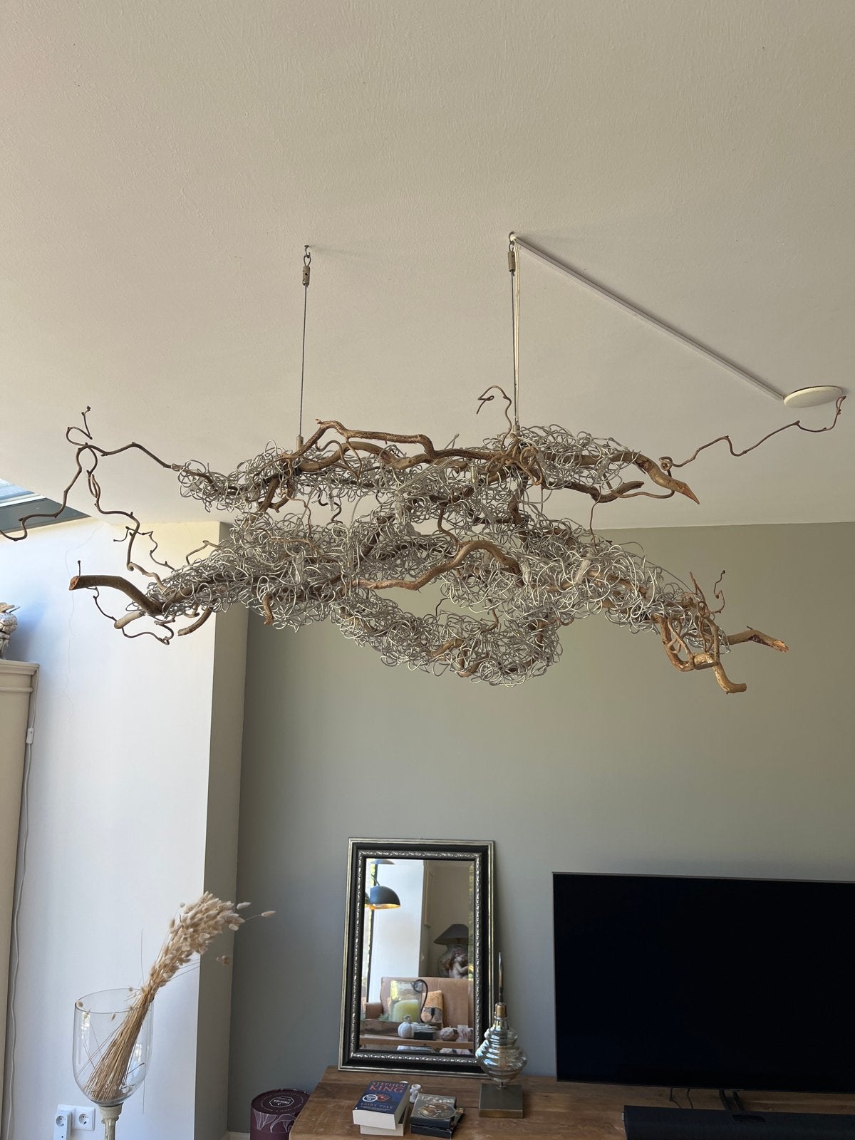 Unieke Kronkelhazelaar Decoratie met Verlichting, Ophalen of Verzenden, Zo goed als nieuw, Hout