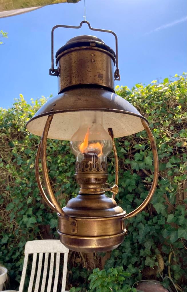 Koperen scheepslamp olielamp Den Haan Rotterdam, Antiek en Kunst, Ophalen