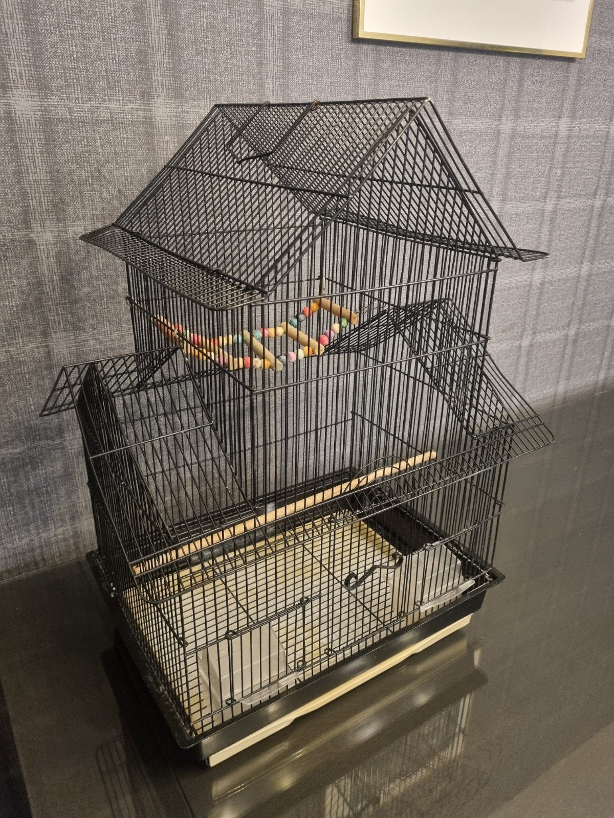 Vogelkooi zwart – inclusief accessoires, Ophalen, Gebruikt, Metaal, Vogelkooi