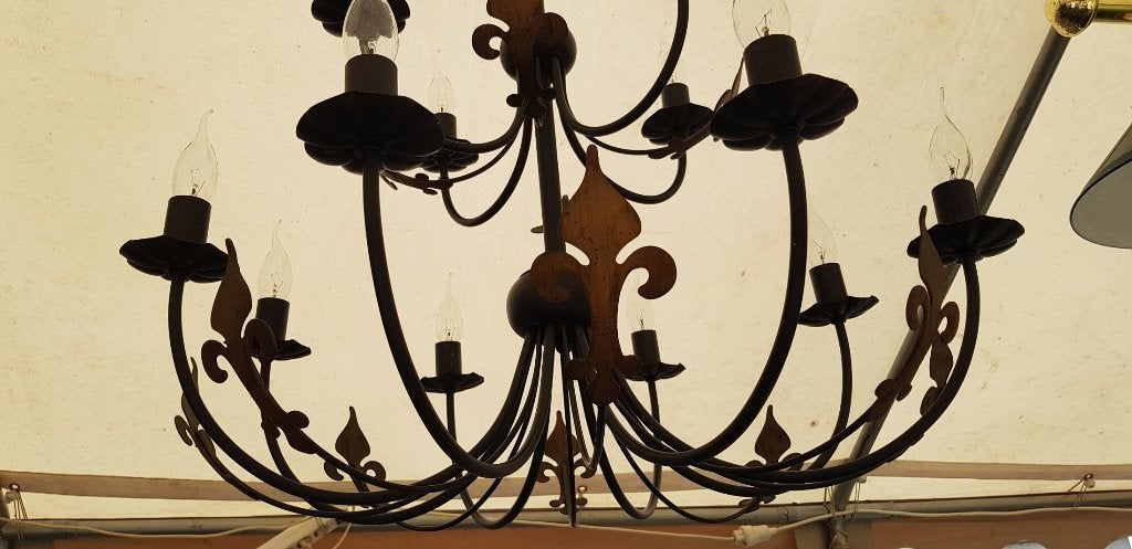 Hanglamp met 12 kaarslampen, Ophalen, Zo goed als nieuw, Metaal, E14 (klein)