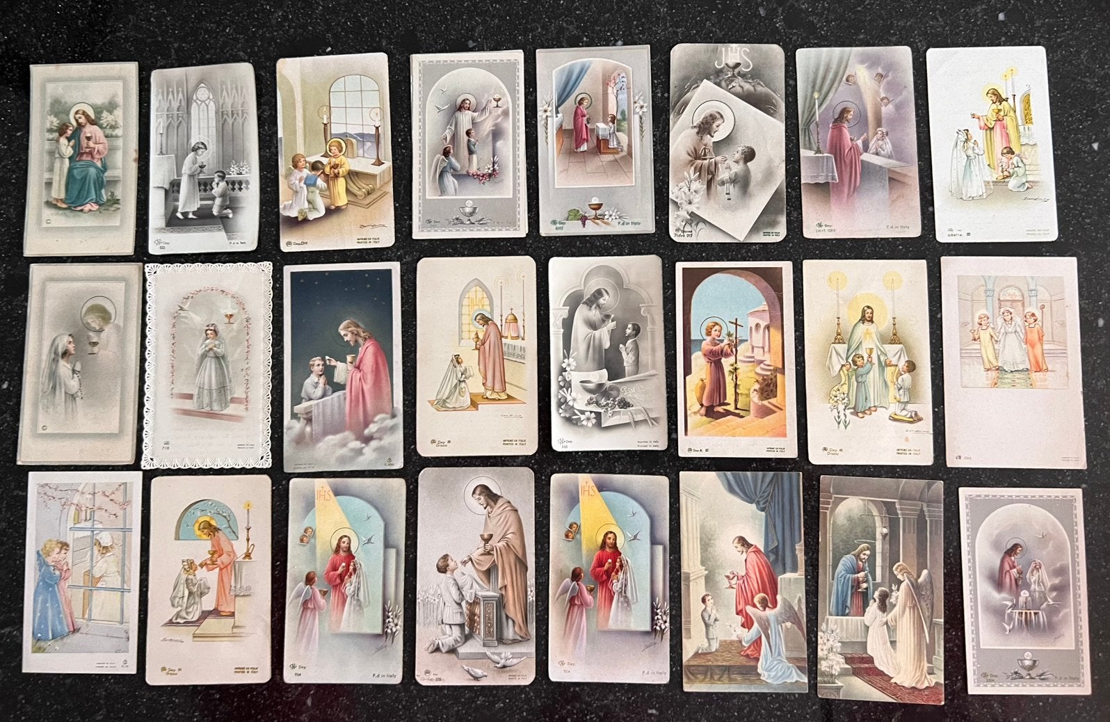 75 x religie devotie communie prentjes jaren 50, Ophalen of Verzenden, Gebruikt, Kaart of Prent