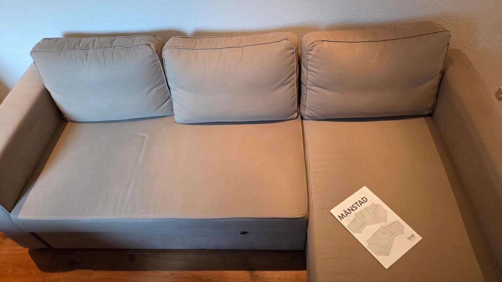 IKEA Manstad slaapbank met opbergruimte - Taupe, Ophalen, Zo goed als nieuw, Tweepersoons, Beige