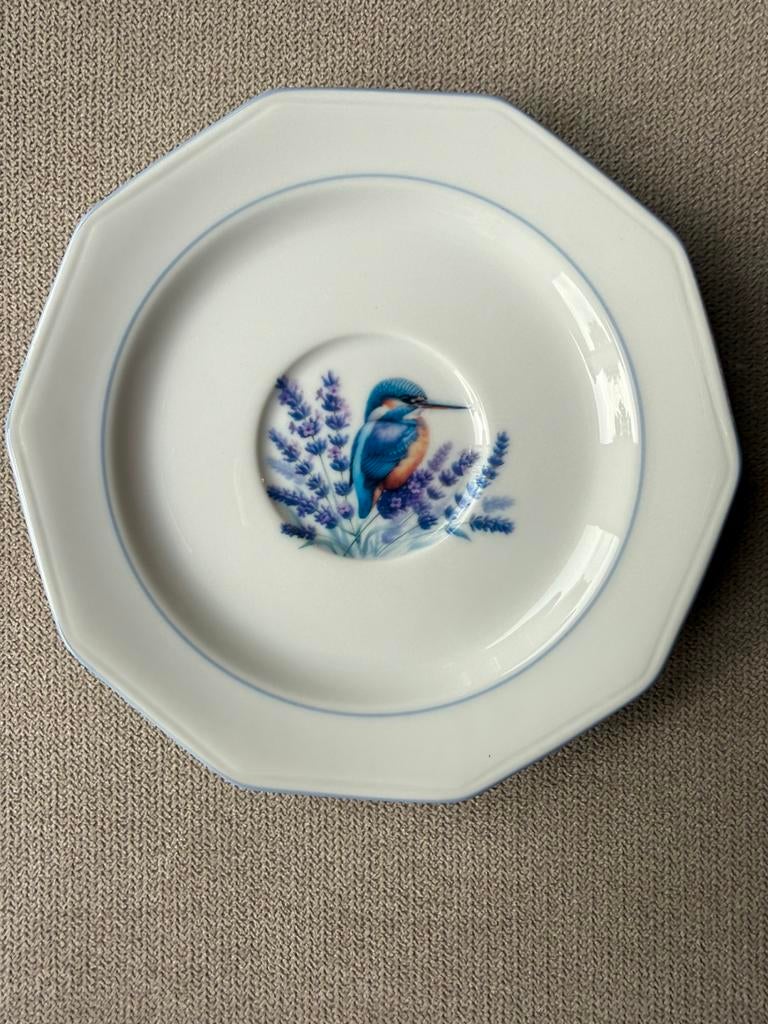 Porseleinen Bavaria bordje schaaltje ijsvogel lavendel, Ophalen of Verzenden
