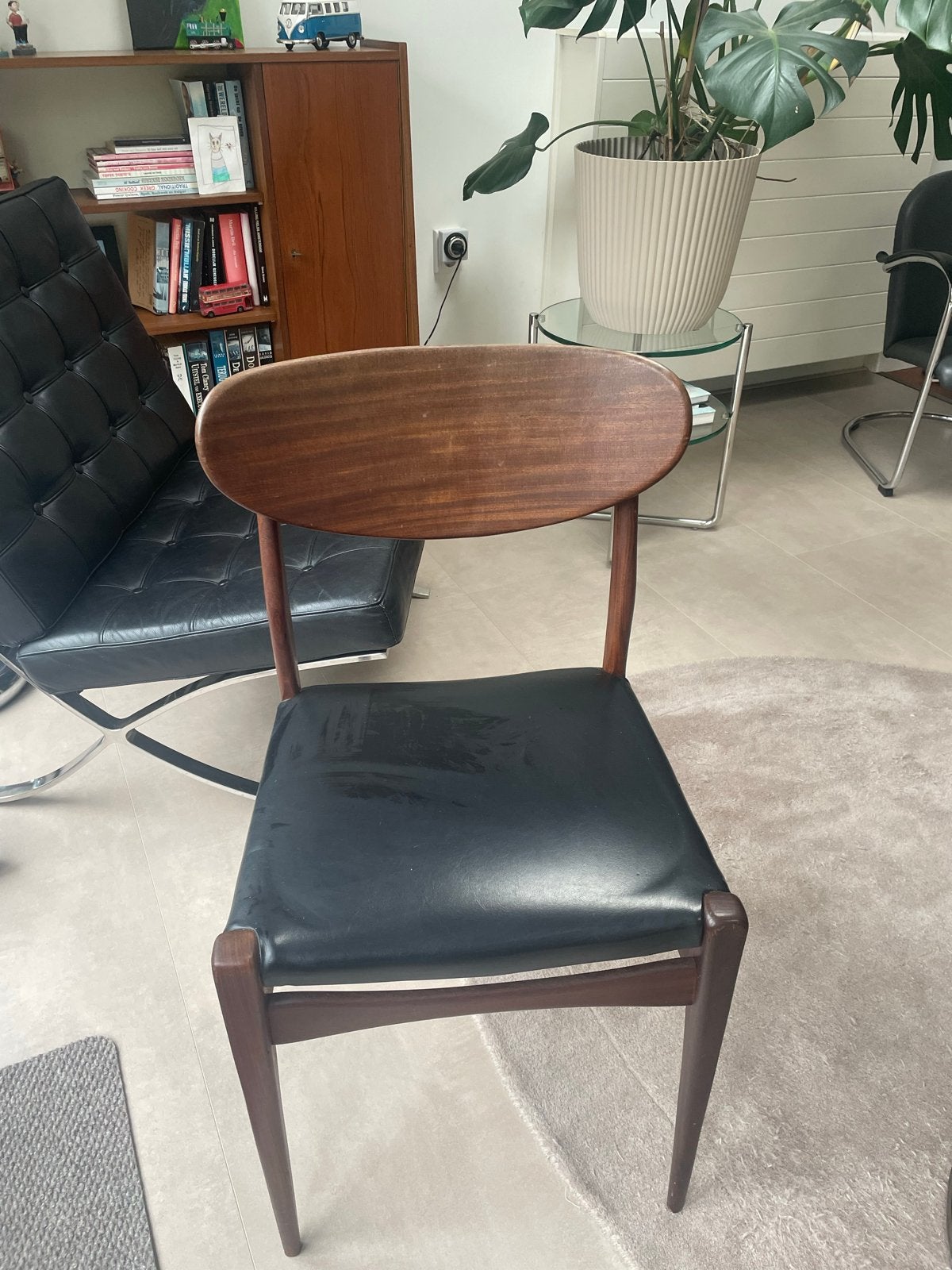 Vintage Deense design stoel met leren zitting, Ophalen of Verzenden