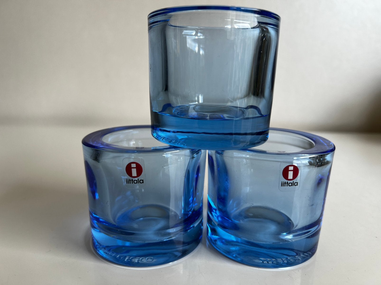 3 Iittala KIVI Marimekko Waxinelichthouder~Aqua Blue 2009, Ophalen of Verzenden, Zo goed als nieuw, Overige materialen, Minder dan 25 cm