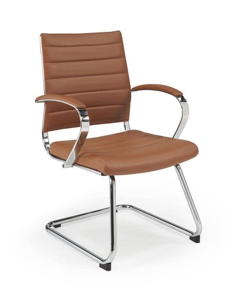 Vergaderstoel 602, Bruin kunstleder, Chroom slede frame, Bruin, Design, Nieuw, Ophalen of Verzenden
