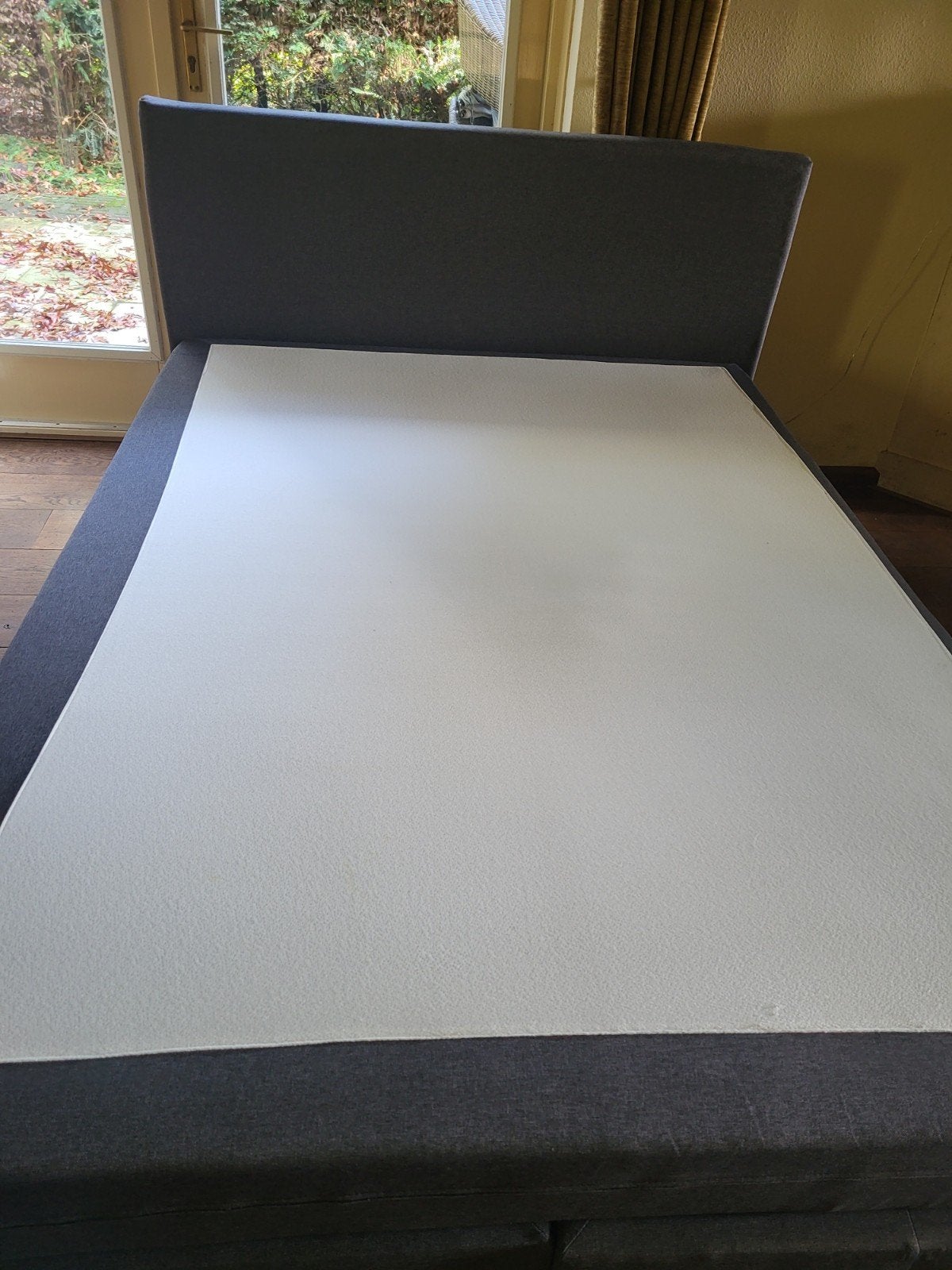 Tweepersoonsbed 140x200 cm met hoofdbord - Grijs, Ophalen, Gebruikt, Tweepersoons, 140 cm
