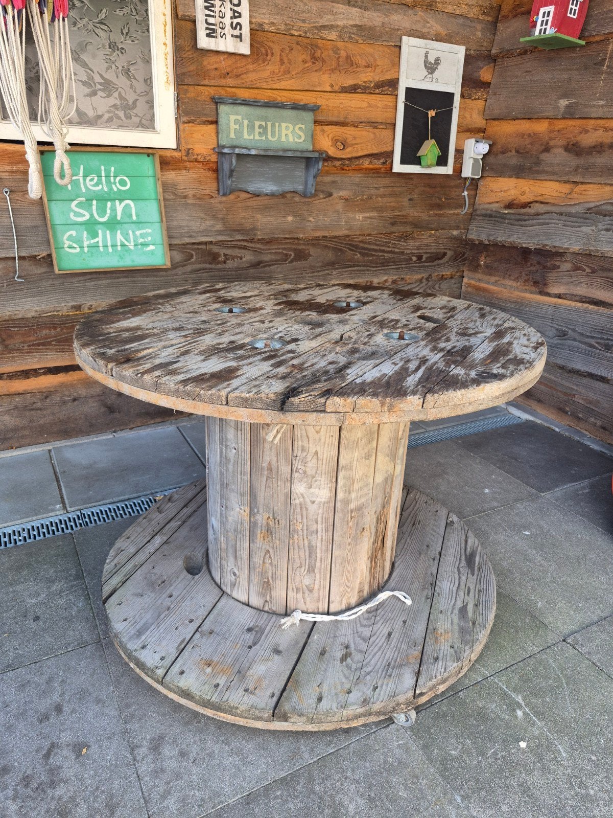Houten kabelhaspel tafel, Ophalen, Gebruikt, Rond