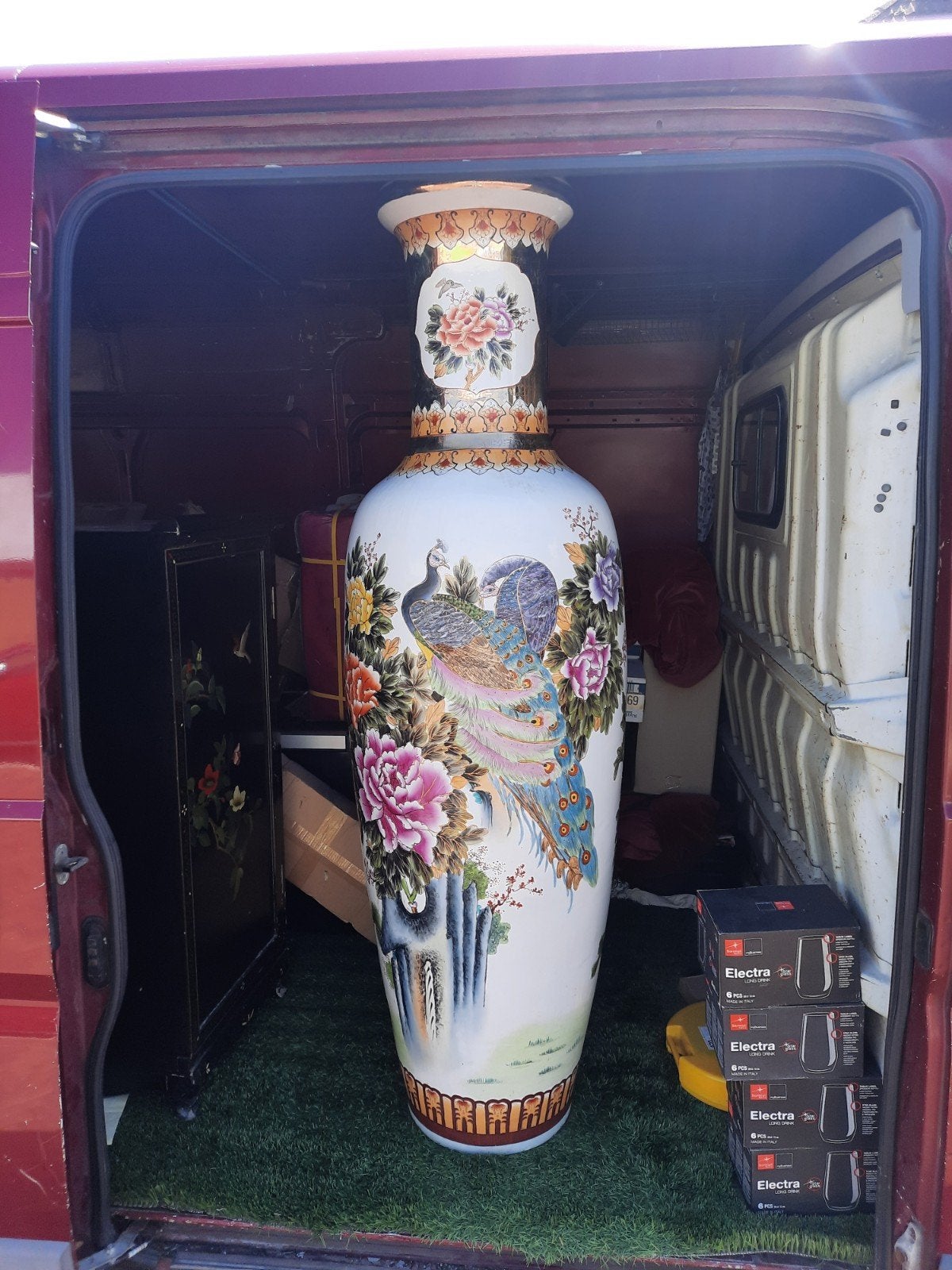 Grote Chinese Vaas met Pauw en Bloemen 185 cm hoog, Ophalen
